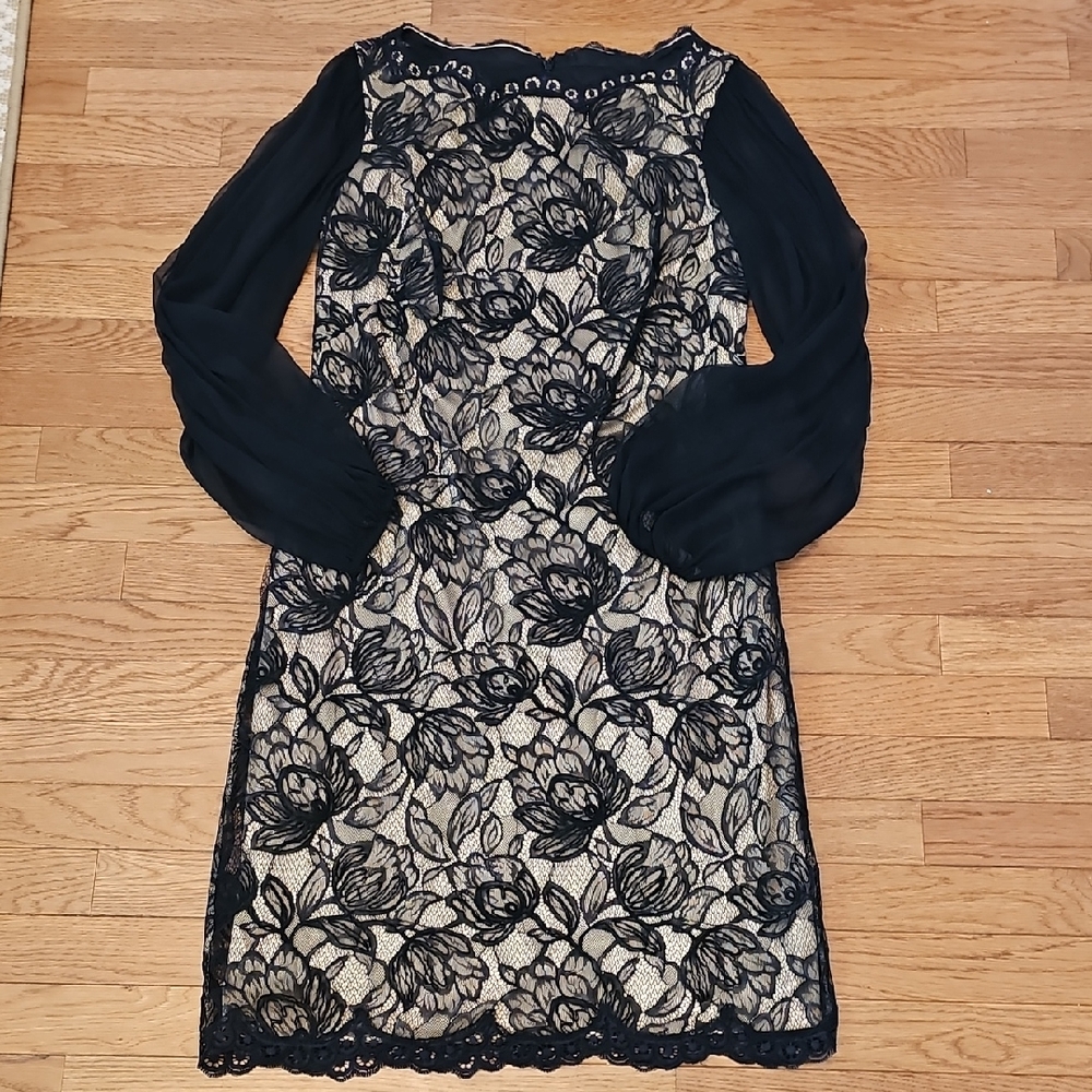 Tadashi Shoji Sheer Sleeve Lace Cocktail Dress - Picture 2 of 15